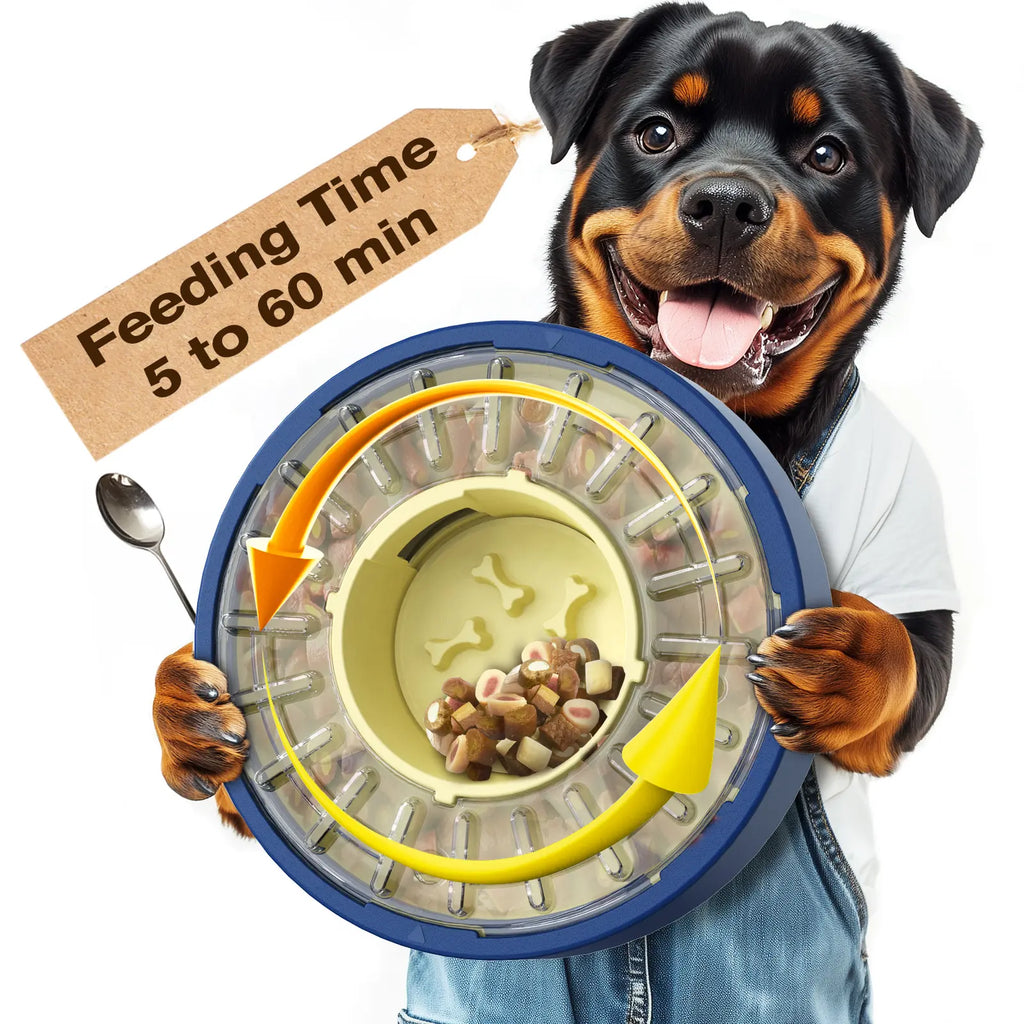 KADTC 5-60 Min Adjustable Slow Feeder Bowl for Fast Eaters, Spinning Dog Puzzle Feeder, Anti-Gulping Interactive Food Dispenser, 4-Cup Capacity, Mental Enrichment Treat Toy