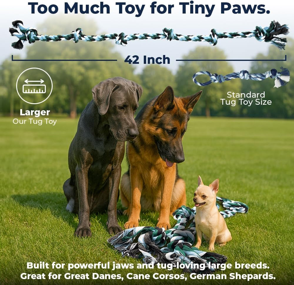 Giant Dog Rope Toy, 42 Inch Tug of War Rope, Green | Durable Dog Toy for Extra Large Dogs, Dog Toys for Aggressive Chewers, Giant Tug Toy for Dogs, Cotton Blend