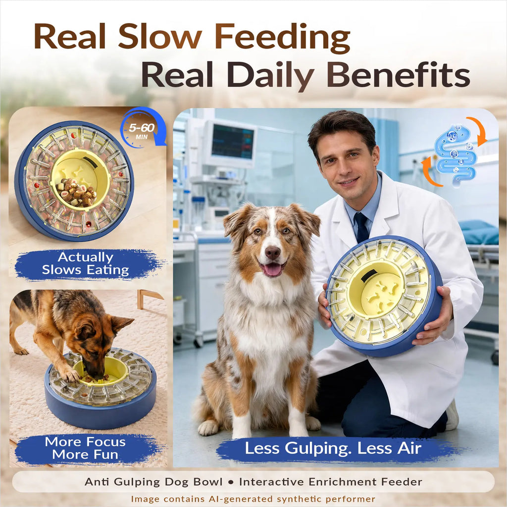 KADTC 5-60 Min Adjustable Slow Feeder Bowl for Fast Eaters, Spinning Dog Puzzle Feeder, Anti-Gulping Interactive Food Dispenser, 4-Cup Capacity, Mental Enrichment Treat Toy