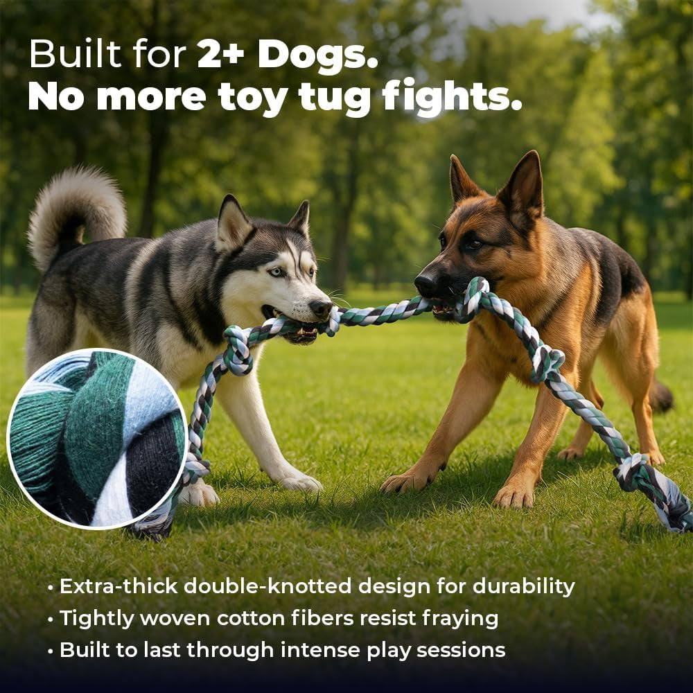 Giant Dog Rope Toy, 42 Inch Tug of War Rope, Green | Durable Dog Toy for Extra Large Dogs, Dog Toys for Aggressive Chewers, Giant Tug Toy for Dogs, Cotton Blend