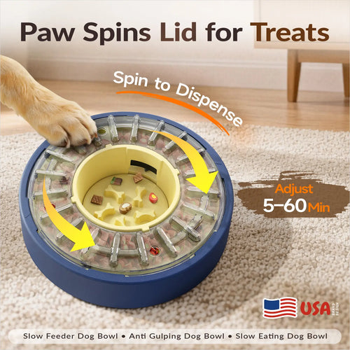 KADTC 5-60 Min Adjustable Slow Feeder Bowl for Fast Eaters, Spinning Dog Puzzle Feeder, Anti-Gulping Interactive Food Dispenser, 4-Cup Capacity, Mental Enrichment Treat Toy