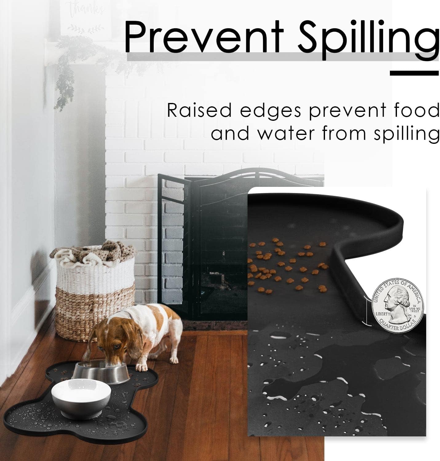 Dog Food Mat Bowl Mat for Floors Waterproof Silicone Cat Dog Feeding Mat for Food and Water Pet Placemat Non Spill Puppy Dish Tray Non Slip Bone Shaped Small Medium Large Pet Accessories