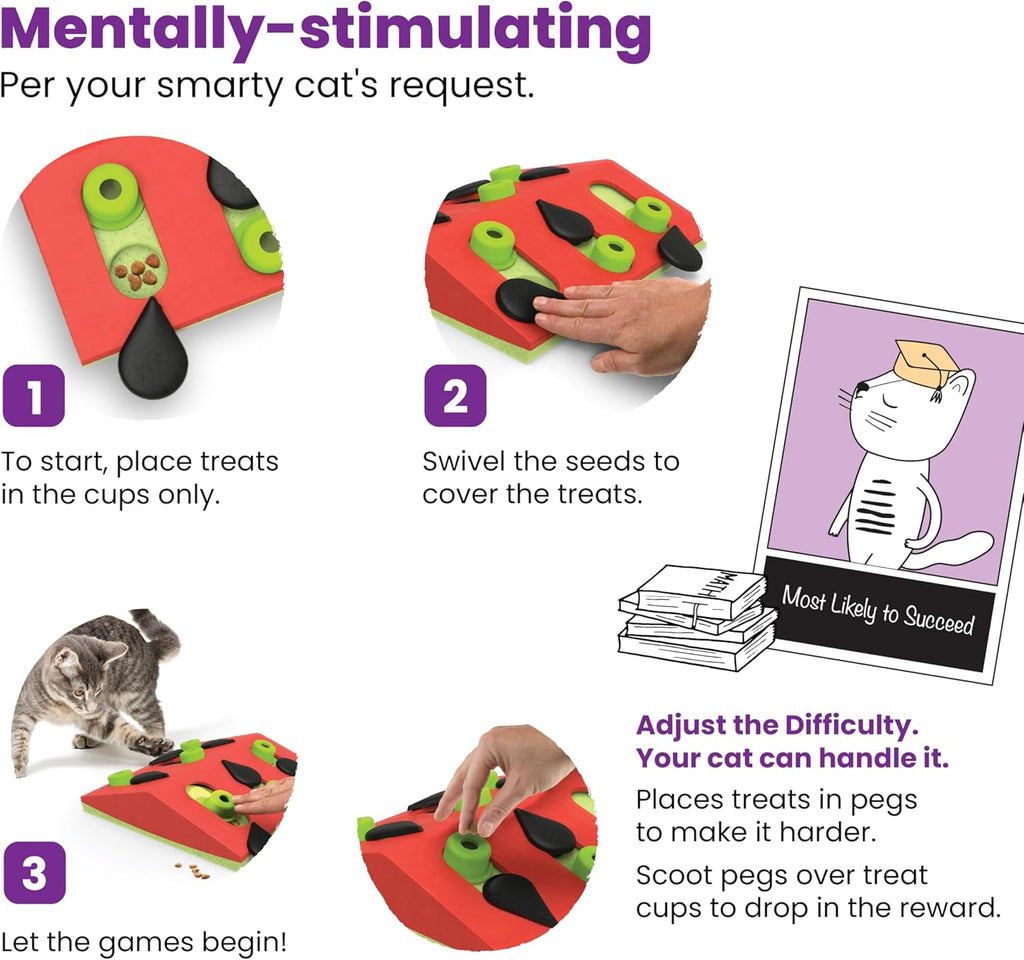 Nina Ottosson Melon Madness Puzzle & Play Cat Toy, 10.6" | Level 2 Intermediate, 12 Hidden Treat Cups, Problem Solving, Interactive Enrichment, Slow Feeder, Indoor Cats & Kittens