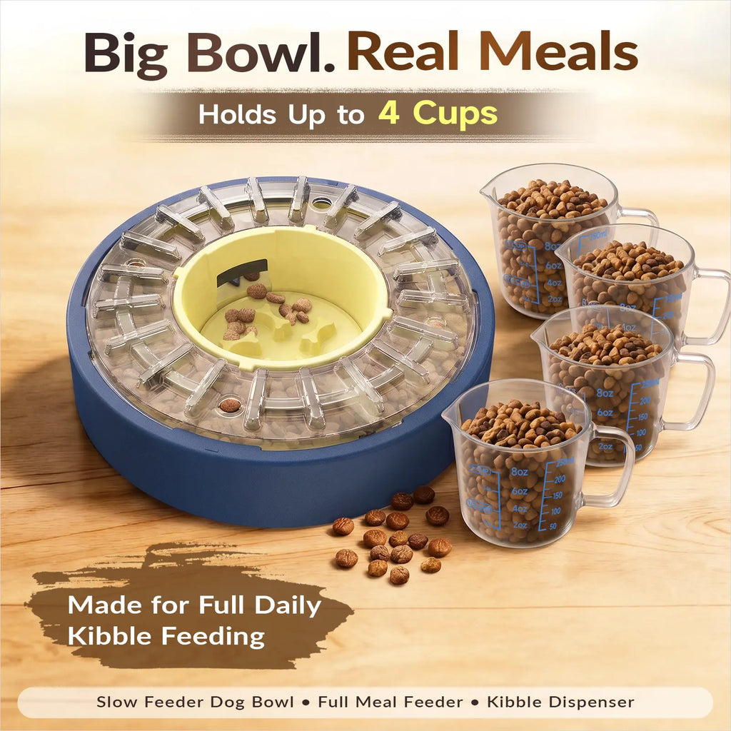 KADTC 5-60 Min Adjustable Slow Feeder Bowl for Fast Eaters, Spinning Dog Puzzle Feeder, Anti-Gulping Interactive Food Dispenser, 4-Cup Capacity, Mental Enrichment Treat Toy