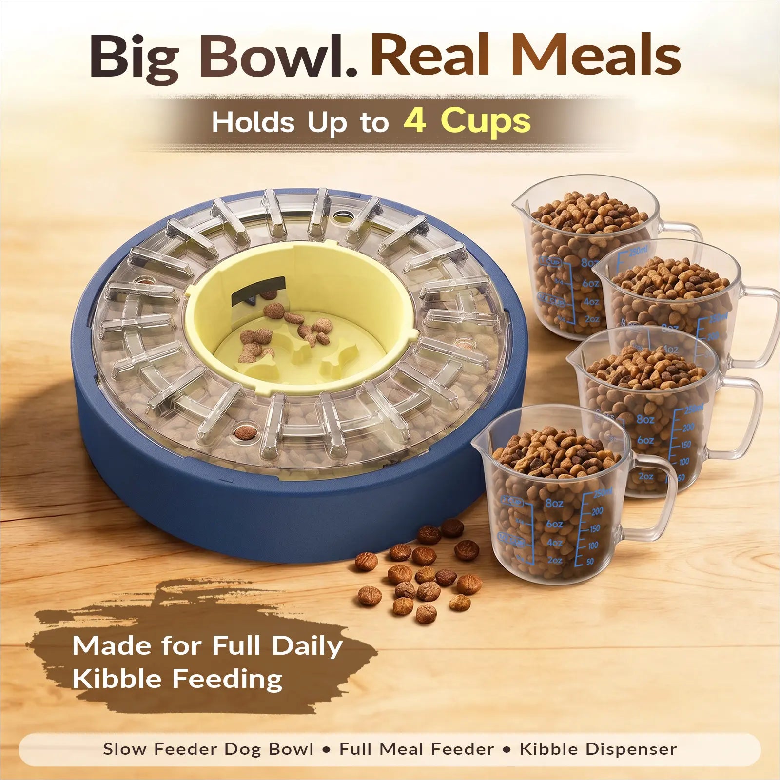 KADTC 5-60 Min Adjustable Slow Feeder Bowl for Fast Eaters, Spinning Dog Puzzle Feeder, Anti-Gulping Interactive Food Dispenser, 4-Cup Capacity, Mental Enrichment Treat Toy