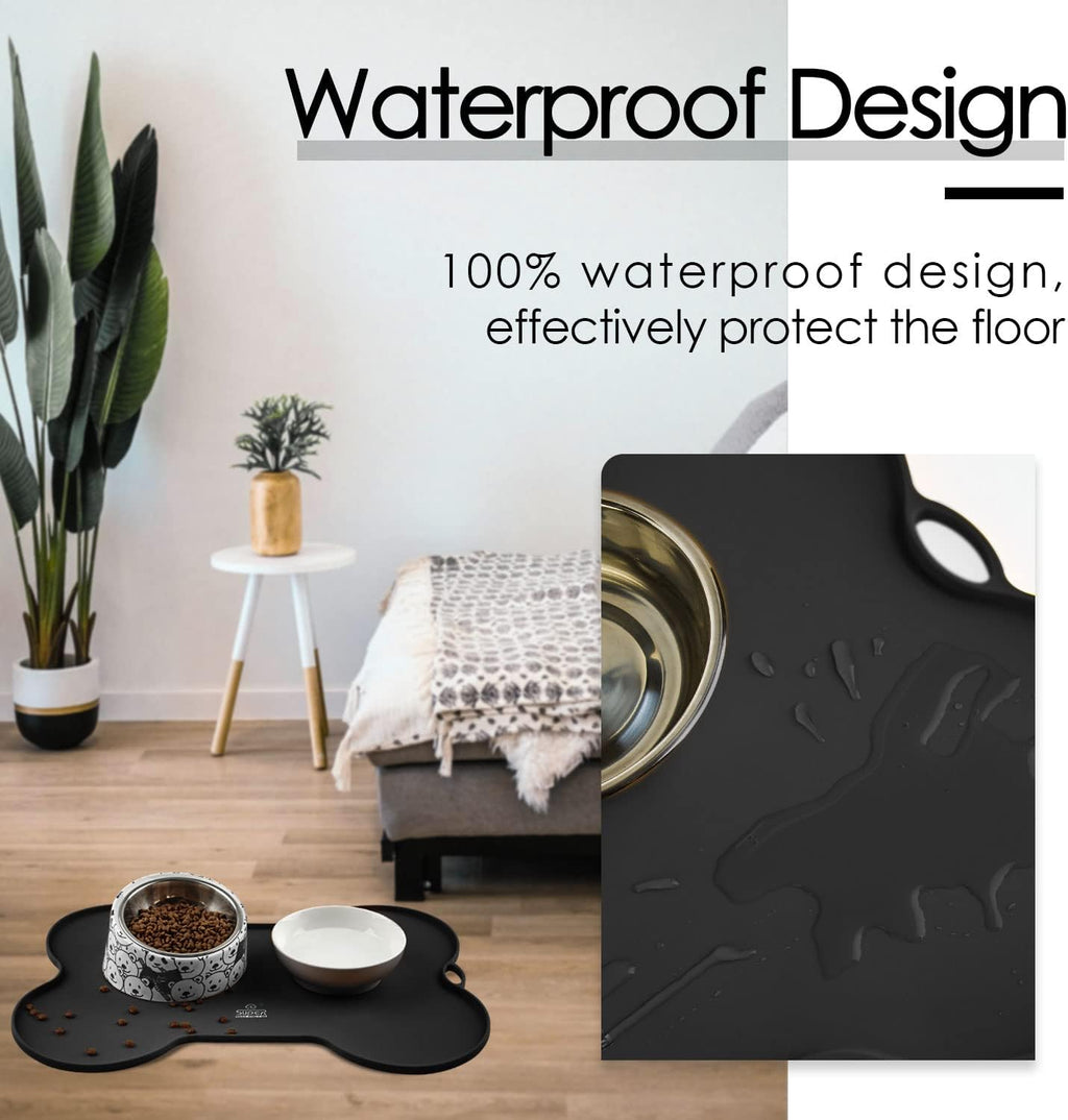 Dog Food Mat Bowl Mat for Floors Waterproof Silicone Cat Dog Feeding Mat for Food and Water Pet Placemat Non Spill Puppy Dish Tray Non Slip Bone Shaped Small Medium Large Pet Accessories