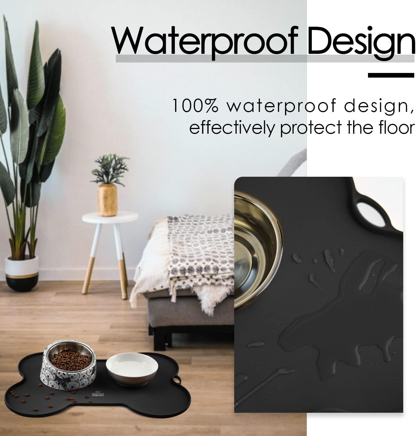 Dog Food Mat Bowl Mat for Floors Waterproof Silicone Cat Dog Feeding Mat for Food and Water Pet Placemat Non Spill Puppy Dish Tray Non Slip Bone Shaped Small Medium Large Pet Accessories