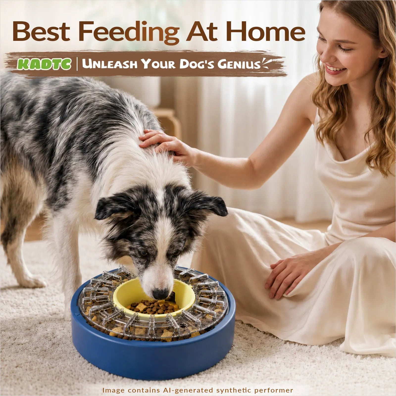 KADTC 5-60 Min Adjustable Slow Feeder Bowl for Fast Eaters, Spinning Dog Puzzle Feeder, Anti-Gulping Interactive Food Dispenser, 4-Cup Capacity, Mental Enrichment Treat Toy