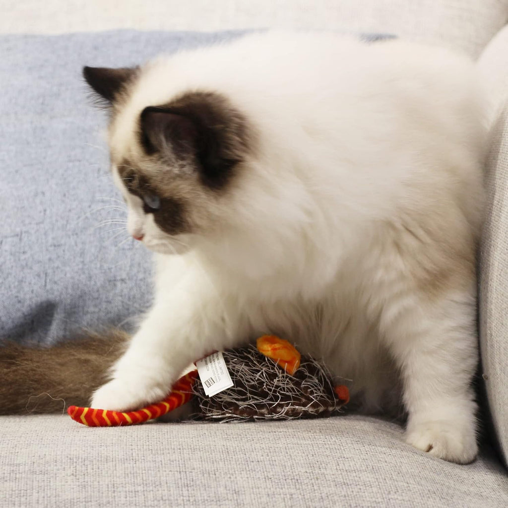 Interactive Cat Toys for Indoor Cats, Cat Mouse Toys with Electronic Realistic Squeaky Sound, Automatic Moving Kitten Toys Electric Mice Toy Self Play Exercise(Orange Ear)