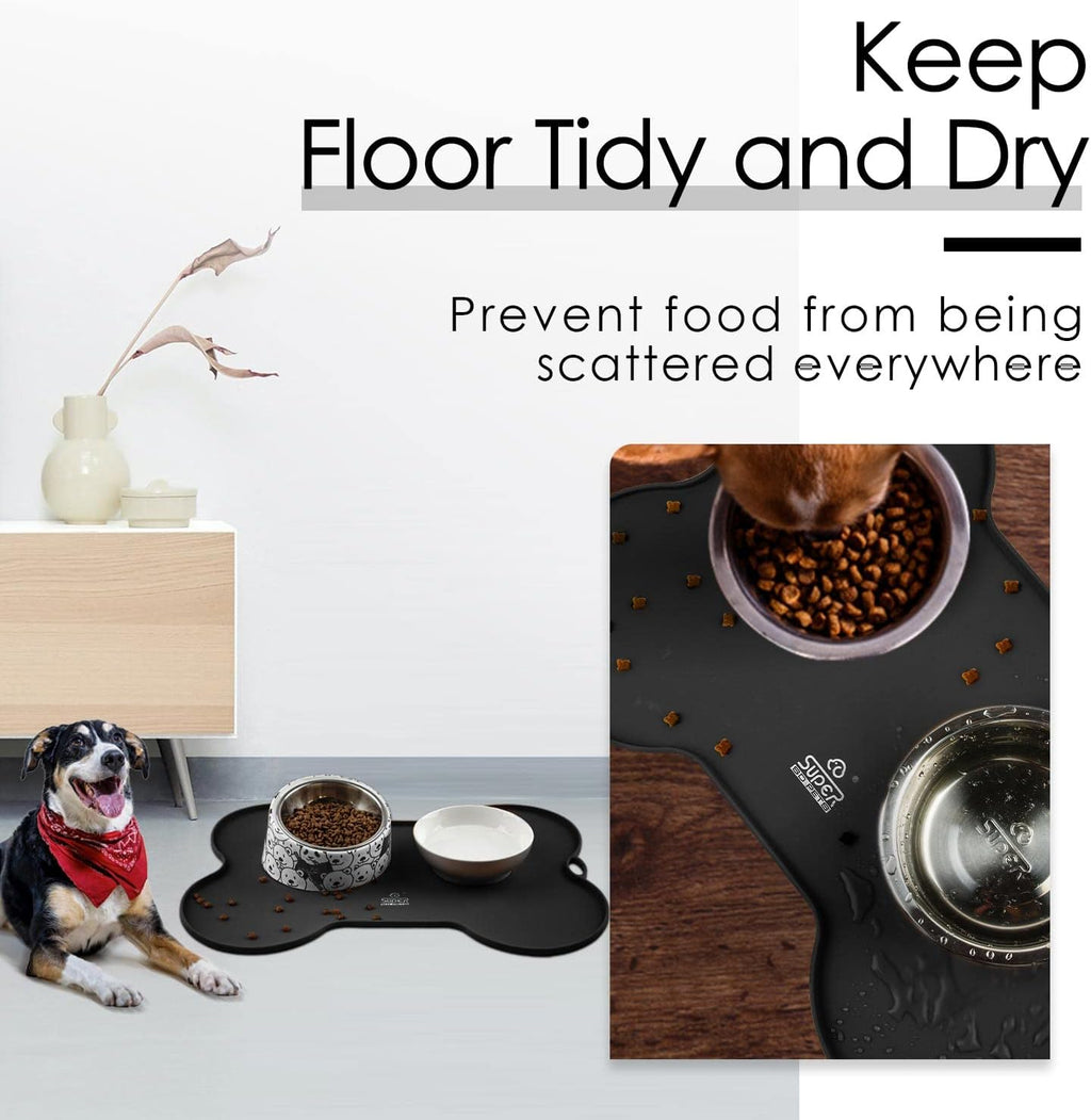 Dog Food Mat Bowl Mat for Floors Waterproof Silicone Cat Dog Feeding Mat for Food and Water Pet Placemat Non Spill Puppy Dish Tray Non Slip Bone Shaped Small Medium Large Pet Accessories