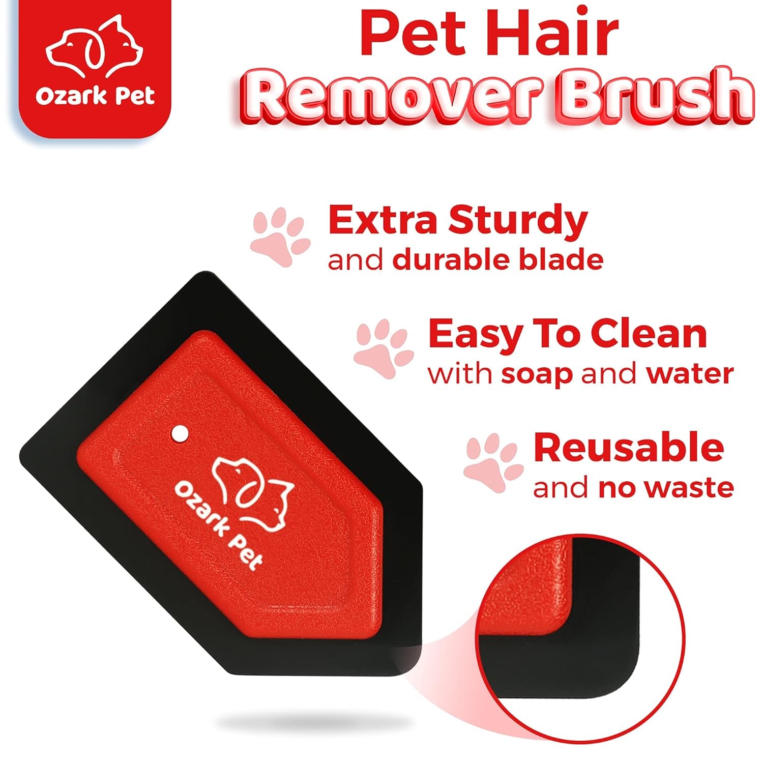 Mini Pet Hair Remover, Cat & Dog Hair Remover Detailer - with Edge Sweeping, Avoid Scratching, Remover Kit for Couch, Car, Comforter, Essential Tool for Clean House (Red, Detailer)