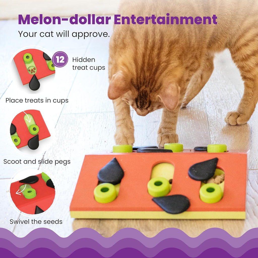 Nina Ottosson Melon Madness Puzzle & Play Cat Toy, 10.6" | Level 2 Intermediate, 12 Hidden Treat Cups, Problem Solving, Interactive Enrichment, Slow Feeder, Indoor Cats & Kittens