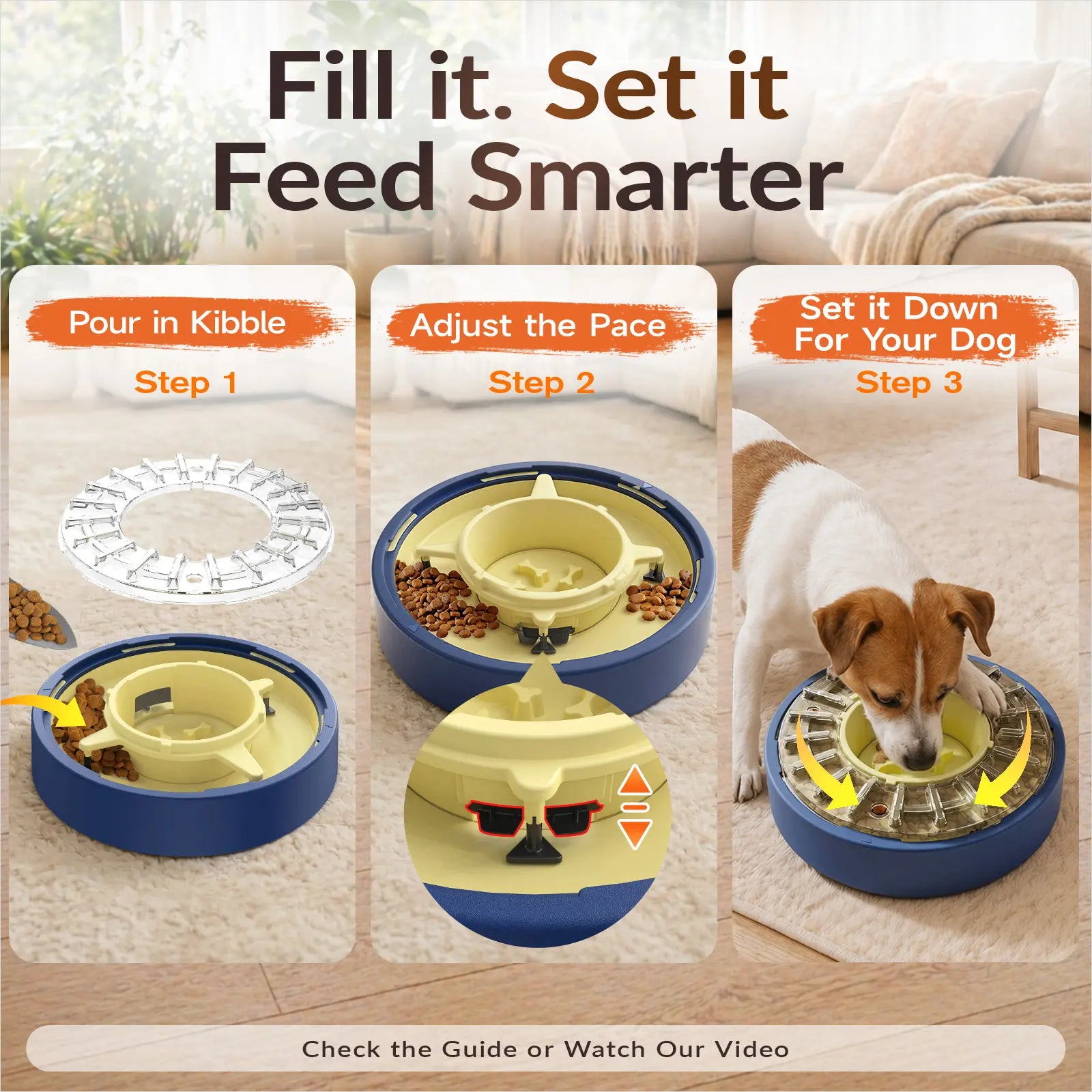KADTC 5-60 Min Adjustable Slow Feeder Bowl for Fast Eaters, Spinning Dog Puzzle Feeder, Anti-Gulping Interactive Food Dispenser, 4-Cup Capacity, Mental Enrichment Treat Toy