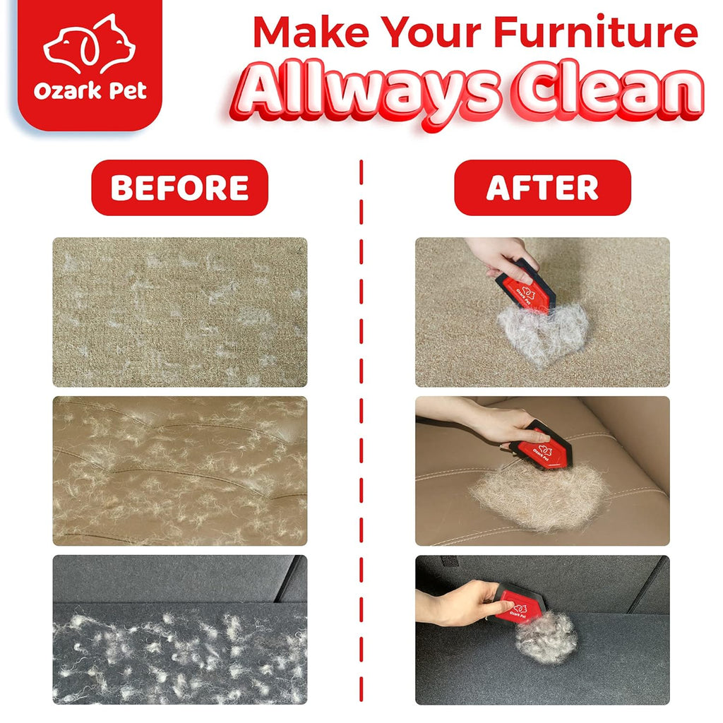 Mini Pet Hair Remover, Cat & Dog Hair Remover Detailer - with Edge Sweeping, Avoid Scratching, Remover Kit for Couch, Car, Comforter, Essential Tool for Clean House (Red, Detailer)