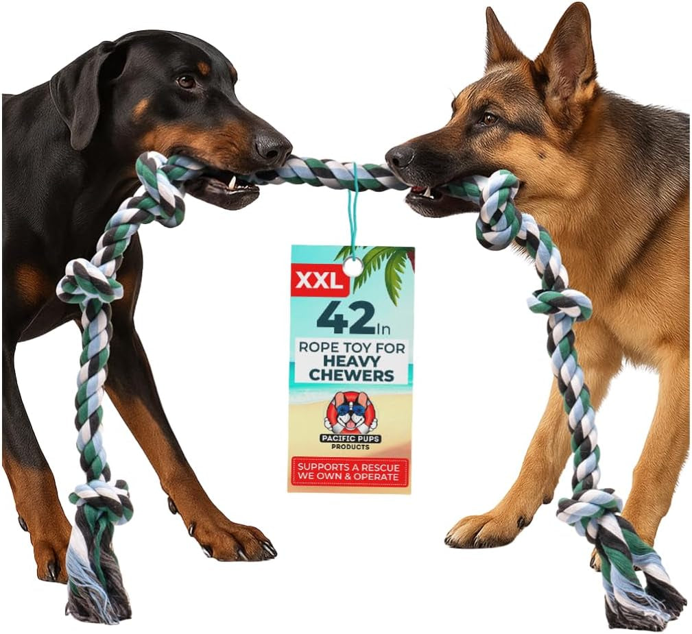 Giant Dog Rope Toy, 42 Inch Tug of War Rope, Green | Durable Dog Toy for Extra Large Dogs, Dog Toys for Aggressive Chewers, Giant Tug Toy for Dogs, Cotton Blend