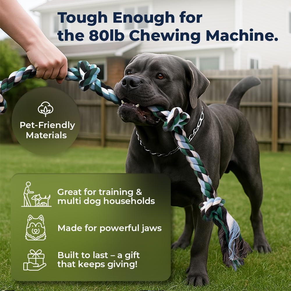 Giant Dog Rope Toy, 42 Inch Tug of War Rope, Green | Durable Dog Toy for Extra Large Dogs, Dog Toys for Aggressive Chewers, Giant Tug Toy for Dogs, Cotton Blend